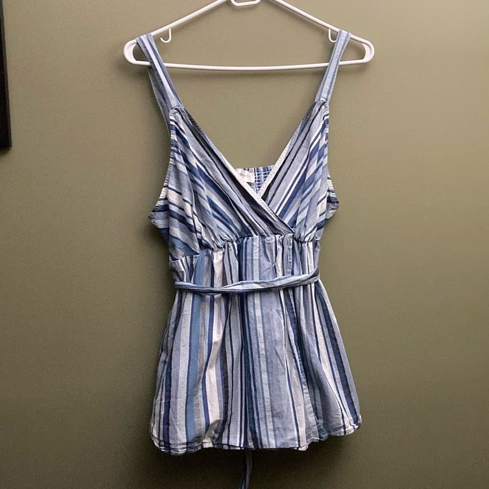 Motherhood Blue and White Wrap Tank Top